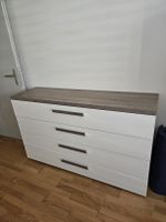 Kommode Hochglanz Weiss / Eiche Havanna – 4 Schubladen