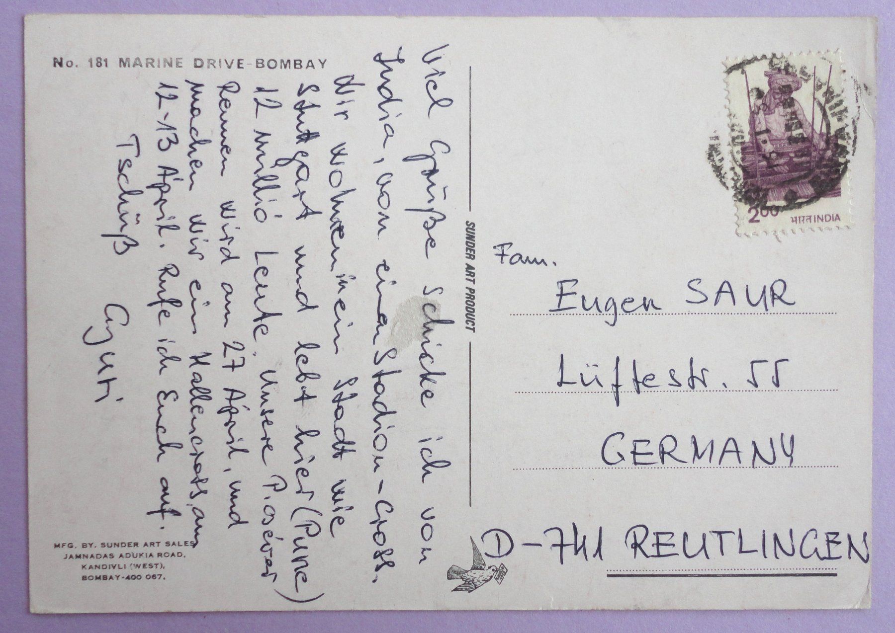 Cartoline postali: Marine Drive, Bombay – Usato da Fétigny venduto da Billy2miny 1