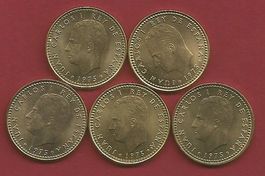 SPANIEN - LOT 5 x 1 PESETA 1975*76 - 80 - AUS ORIGINALROLLEN