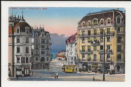 AK 1921 Vevey, Place de la Gare mit Tram