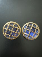 Boucles d'oreilles vintage bleues et dorées