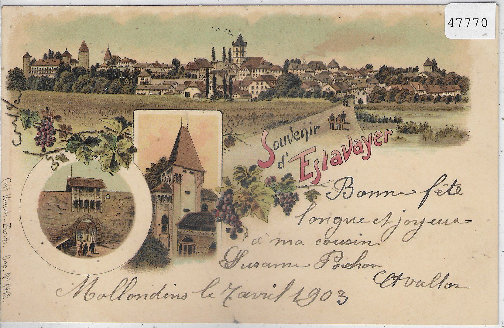 Ansichtskarten: Souvenir d' Estavayer - Litho – Gebraucht aus Ettingen von Kartenplanet