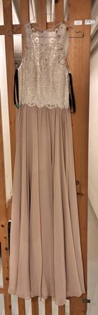 Damen Abendkleid Lang Spitzenoberteil weiss-rosa, Grösse 36