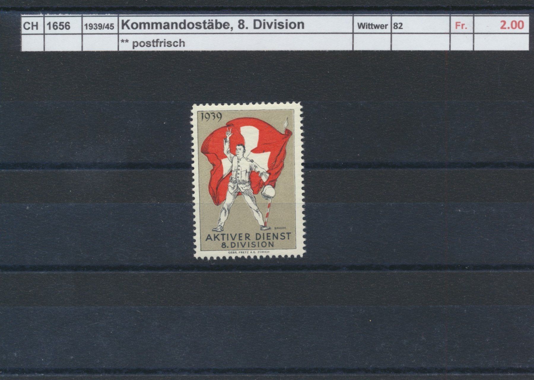 Tutti i francobolli: 1939/45 Kommandostäbe, 8. Division, ** postfrisch – Nuovo (secondo la descrizione) da Winterthur venduto da Zupogeru