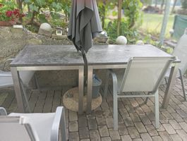 Gartentisch Granit Gestell Metall Länge 120cm und 80cm