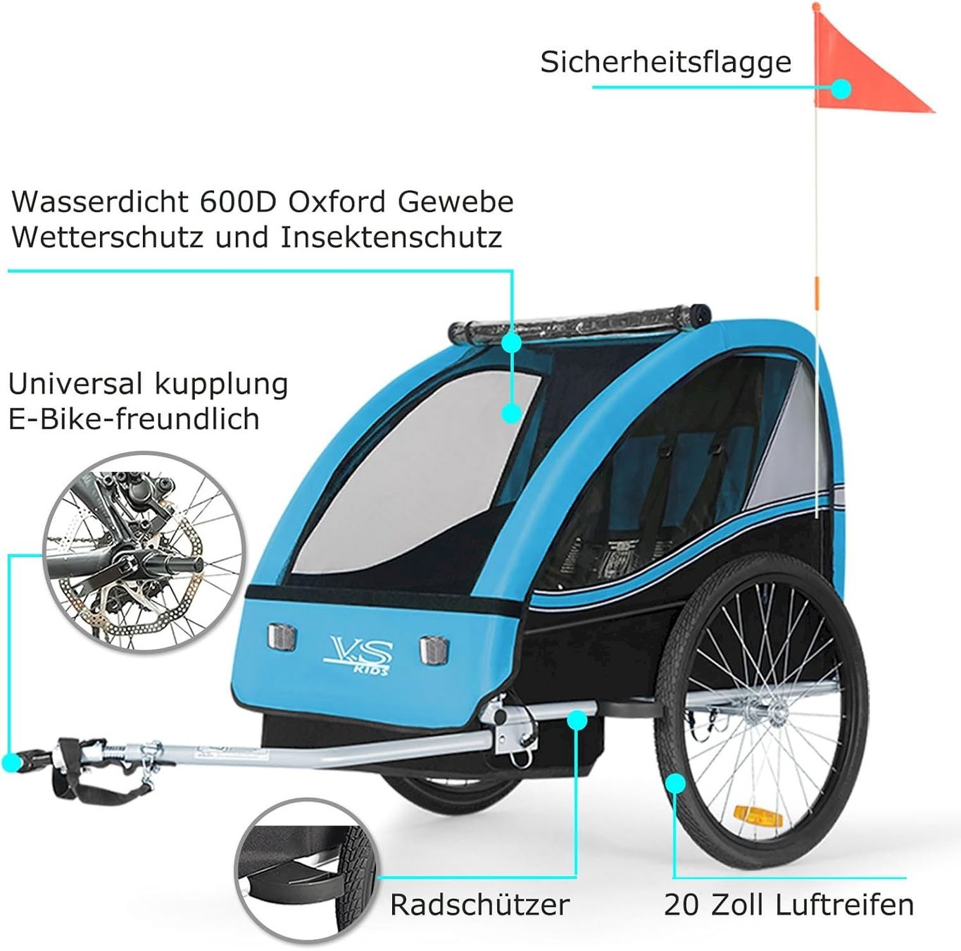 Veloanhänger: TIGGO VS Kinderanhänger Blau / Schwarz – Neu und originalverpackt aus Bottighofen von zaap 3