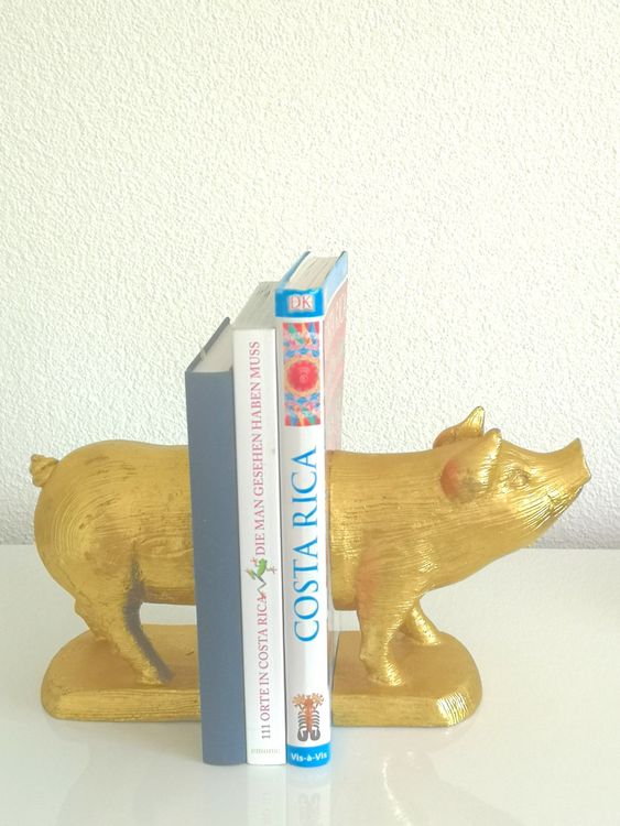 Super Süße Schwein-Buchstützen Aus Gusseisen - Antik Bronze Design Für Regale
