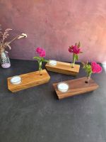Teelichthalter mit Reagenzglas, Unikat aus Olivenholz usw