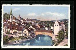 Baden, Ortsansicht mit Brücke und Kirch