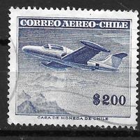 Chile 1955: Flugzeug Beechcraft Monoplane 200 $ blau