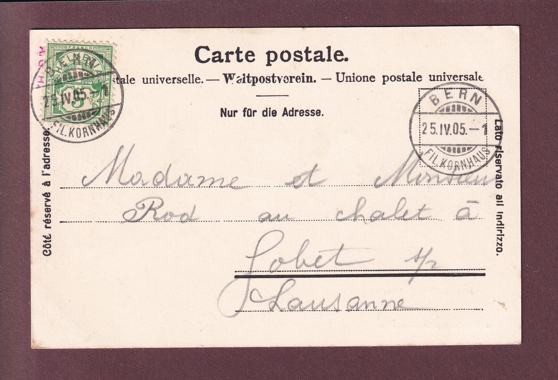 Cartoline postali: BERN - Bärengraben - 1905 – Usato da Pully venduto da nicecards 1