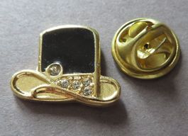 PIN, GOLDIGER HUT ZYLINDER MIT STEINCHEN, SCHMUCKPIN