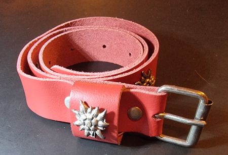 Edelweiss Ledergürtel, rot, Gr. 65 NEU ! swiss made