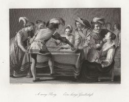 Die lustige Gesellschaft, Spiel - Stahlstich um1840