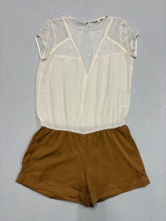 Maje Jumpsuit kurz weiss braun Spitze Gr. 38 Tencel