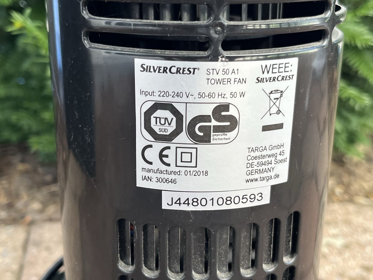 SilverCrest Ventilatori: SilverCrest Turmventilator STV 50 A1 schwarz – Usato da Niederwil AG venduto da VST92 3