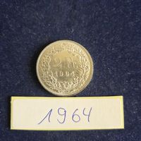 Silbermünze CH  2 Fr.  von  1964
