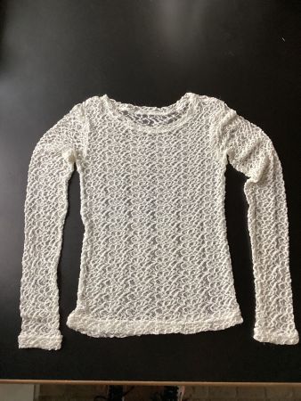 schönes Stickerei langarm Shirt, weiss, Gr. XS