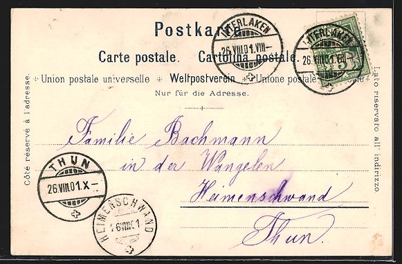 Cartoline postali: Lithographie Interlaken, Ortsansicht – Usato da Berlin venduto da bartko-reher 1