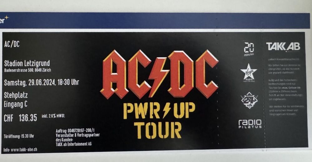 AC/DC Ticket Stehplatz (Neu (gemäss Beschreibung)) in für CHF 231 – mit ...