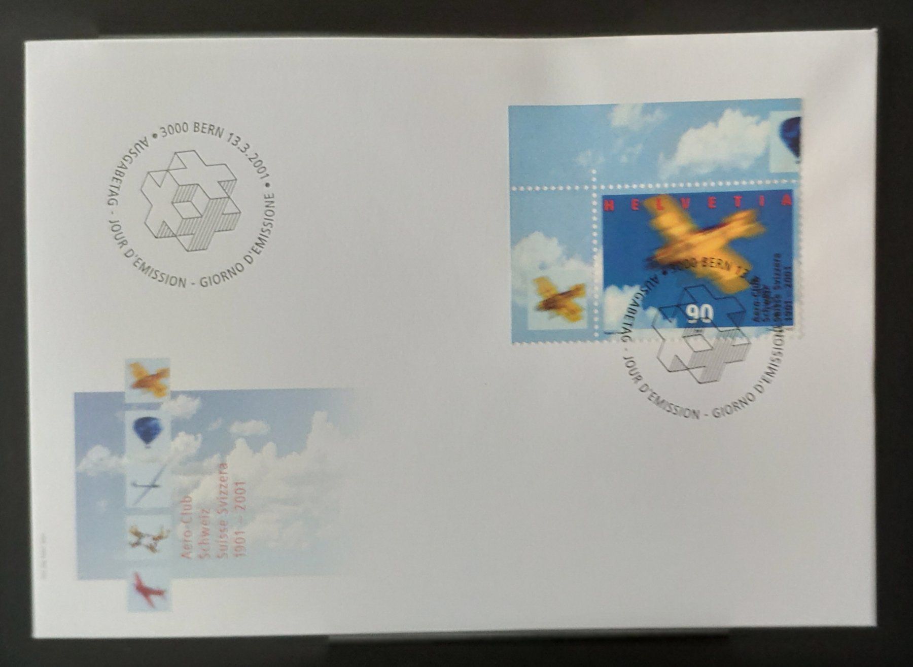Tutti i francobolli: Ausgab Pro Aero 13.3.2001 / Blockrand links oben – Usato da Volketswil venduto da Spacepanda