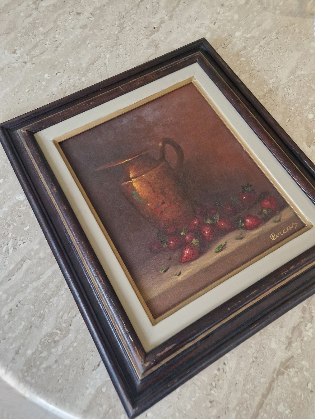 Gemälde: Gemälde mit Krug und  Erdbeeren, signiert – Gebraucht aus Obfelden von Vintage-to-go 1