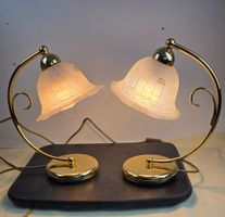 2er-Set Vintage Tischlampen  Messing & Glas (ca. 1970er/80er