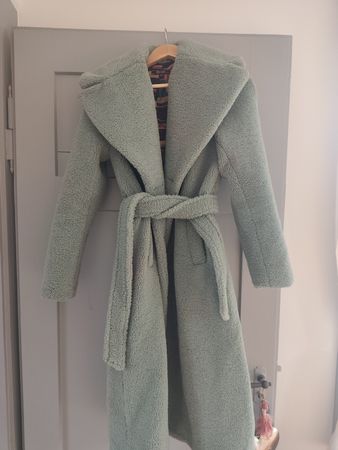 King Louie Teddy Mantel mintgrün mit Gürtel Grösse M megaa