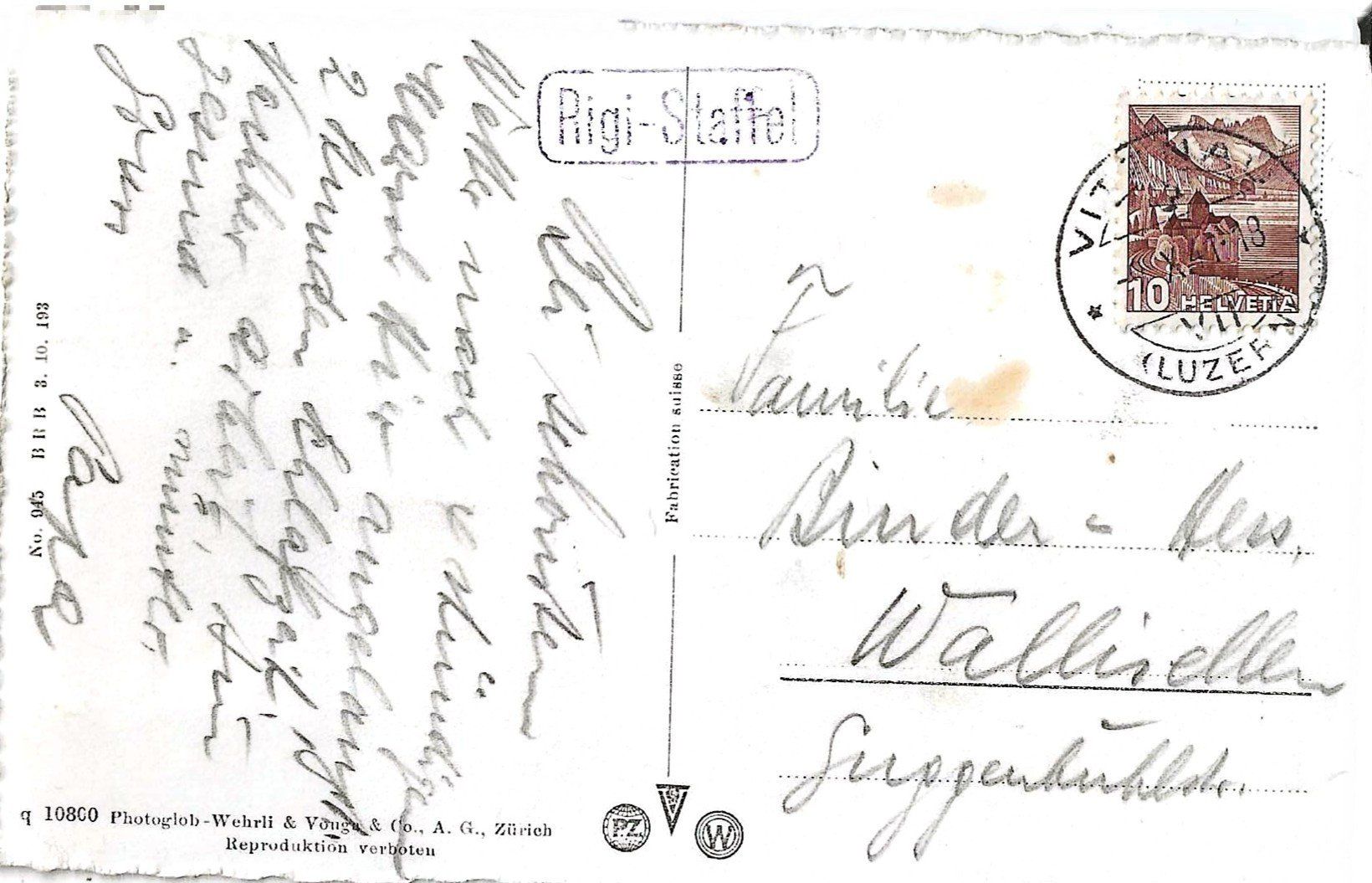 Ansichtskarten: Karte Rigi-Staffel 1941 – Gebraucht aus Zürich von Philacat11 1