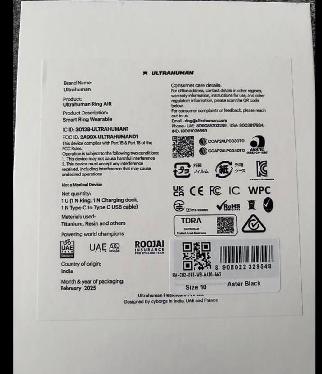 Ultrahuman Ring Air, Aster Black, Grösse 10 - Neuwertig (Gebraucht) in ...