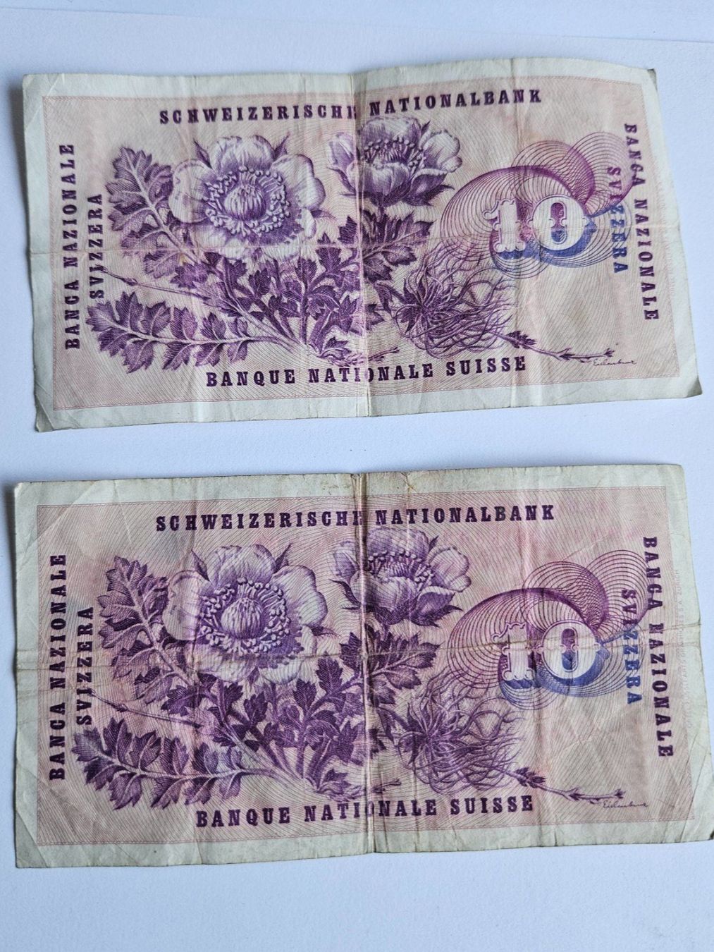 Banknoten: Billets 10 Francs Suisses lots 2 pièces état usagé – Gebraucht aus St-Barthélemy VD von trak98p 1