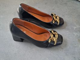 Pumps Ballerinas mit Absatz: schwarz Lack Grösse 38 gold