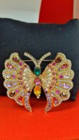 Schmetterling Brosche goldfarben mit Steinen neuwertig