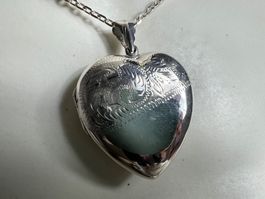 XL Herz Amulett Medaillon 925 Sterling Silber ziseliert