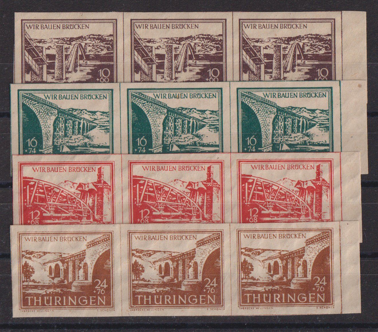 Alle Briefmarken: Thüringen: 4 3er Streifen ** – Neu (gemäss Beschreibung) aus Eschlikon TG von PhilCon