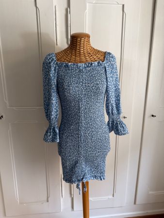 Stretch Kleid blau-weiss geblümt XS