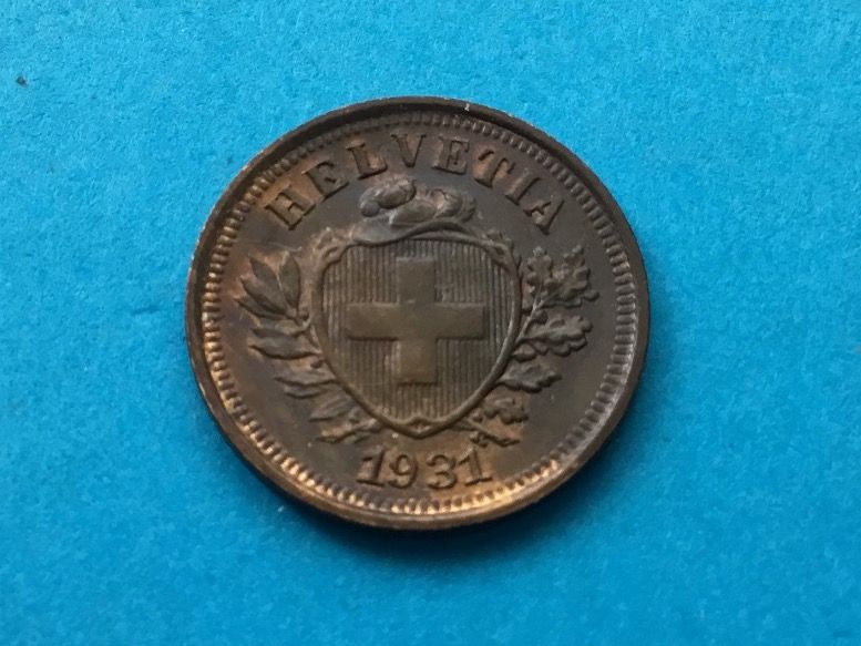 Alle Münzen: 1 Rappen 1931 VZ m.patina – Gebraucht aus St. Margrethen SG von alfapeugeot10