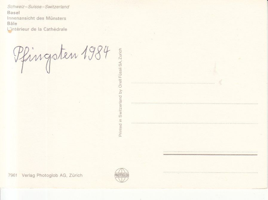 Cartoline postali: Basel Münster 1984 – Usato da Bürglen TG venduto da StampGraf 1