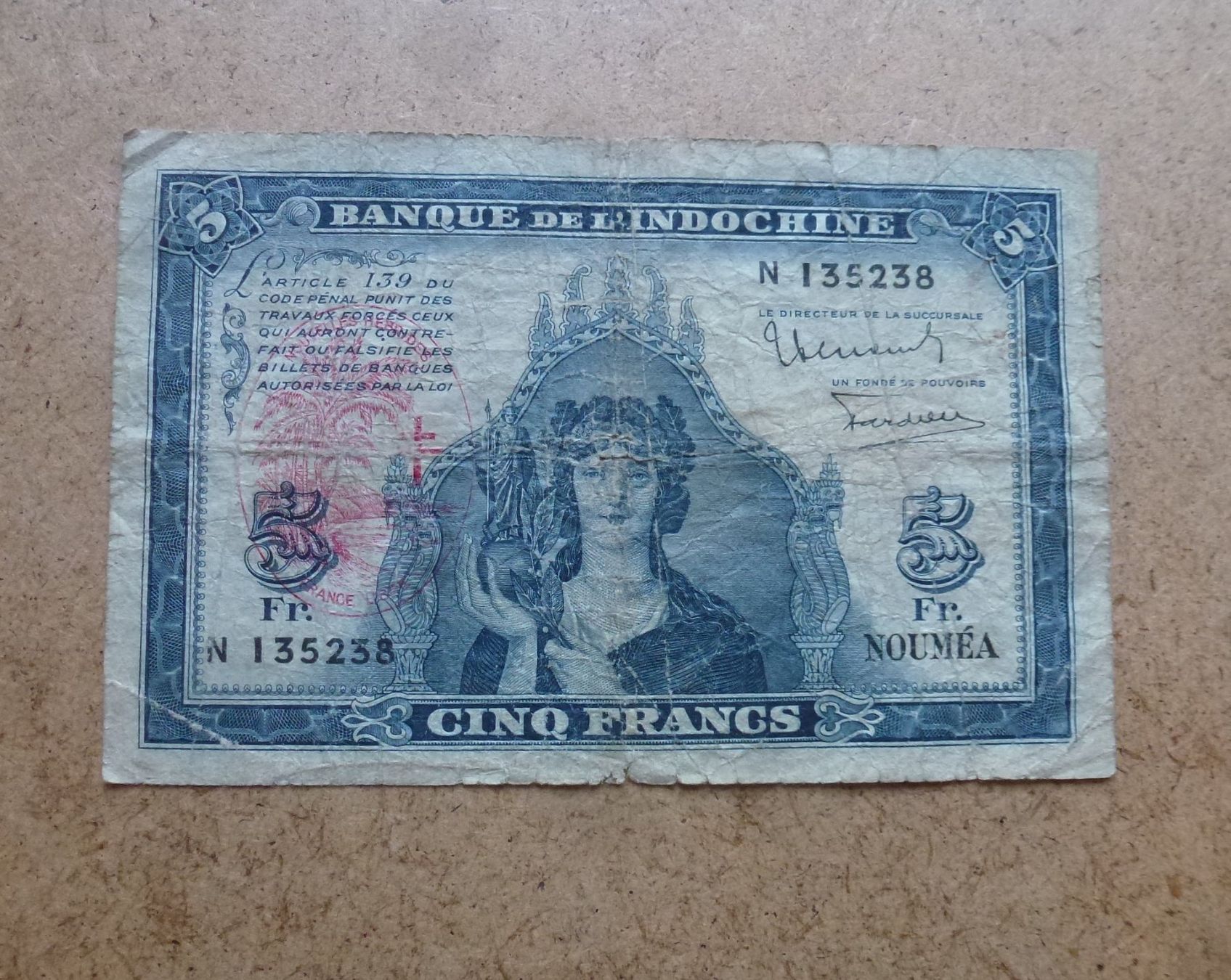 Banconote: Indochina Nouema ++ 5 Francs 1948 – Usato da Walkringen venduto da Casablanca777