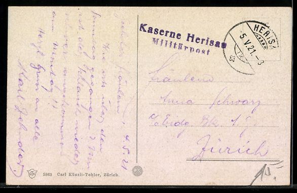 Cartoline postali: AK Herisau, Ortsansicht mit Säntis – Usato da Berlin venduto da bartko-reher 1