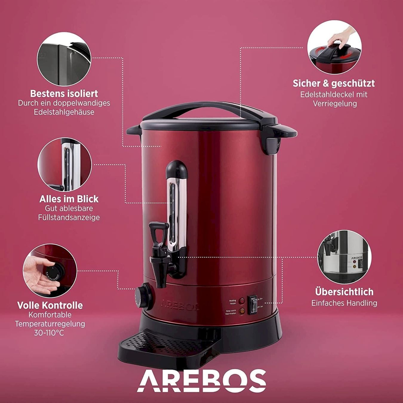 Sonstiges für das Kochen & Backen: Arebos Glühweinkocher Rot 6,8L – Neu und originalverpackt aus Bottighofen von zaap 1
