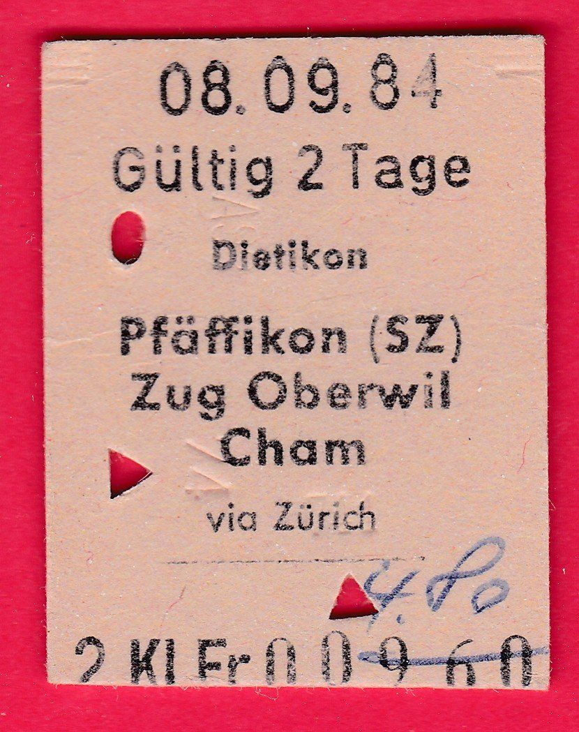 Billets: KARTON BILLETT, DIETIKON - CHAM, 2.KLASSE, EINFACH – D'occasion à Oberrieden par Gebirgsstelze