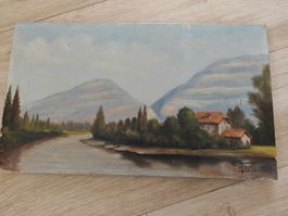 Tableau ancien - Huile sur toile "Paysage Signé J. Fayet