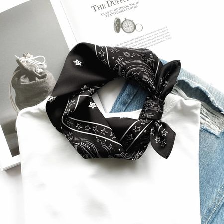 New 53cm 100% Silk Scarf, Black Klein Halstuch, Men's Scarf