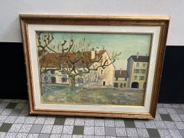 Tableau Paysage d'Automne Signé Huile sur panneau 