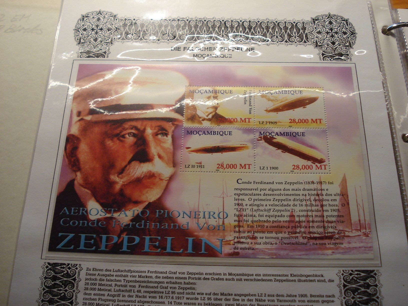 Alle Briefmarken: Mocambique, Block 2002 **, Zeppelin – Gebraucht aus Niederwil AG von morostahu 1