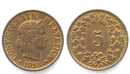 CH 5 Rappen 1918 Messing stgl FDC!!!
