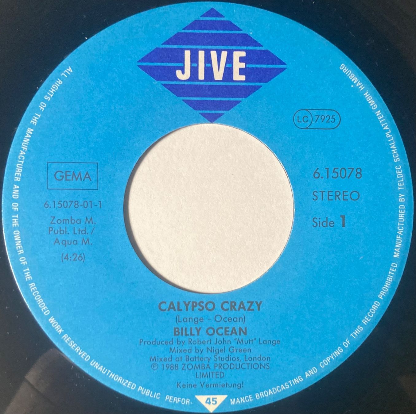 Vinyles: BILLY OCEAN - CALYPSO CRAZY – D'occasion à Poliez-Pittet par Newtown-Records 2
