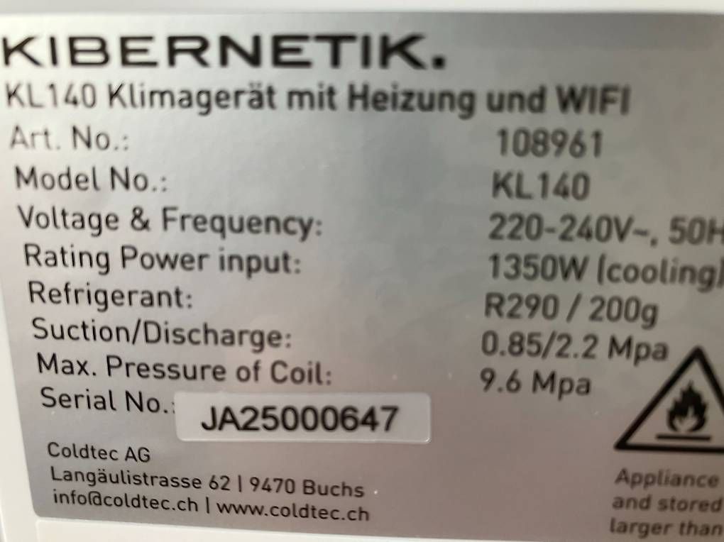 Kibernetik Klimageräte: Kibernetik KL140 Klimagerät kühlen, heizen Neu mit Garantie – Gebraucht aus Chur von Fein-Geist 1