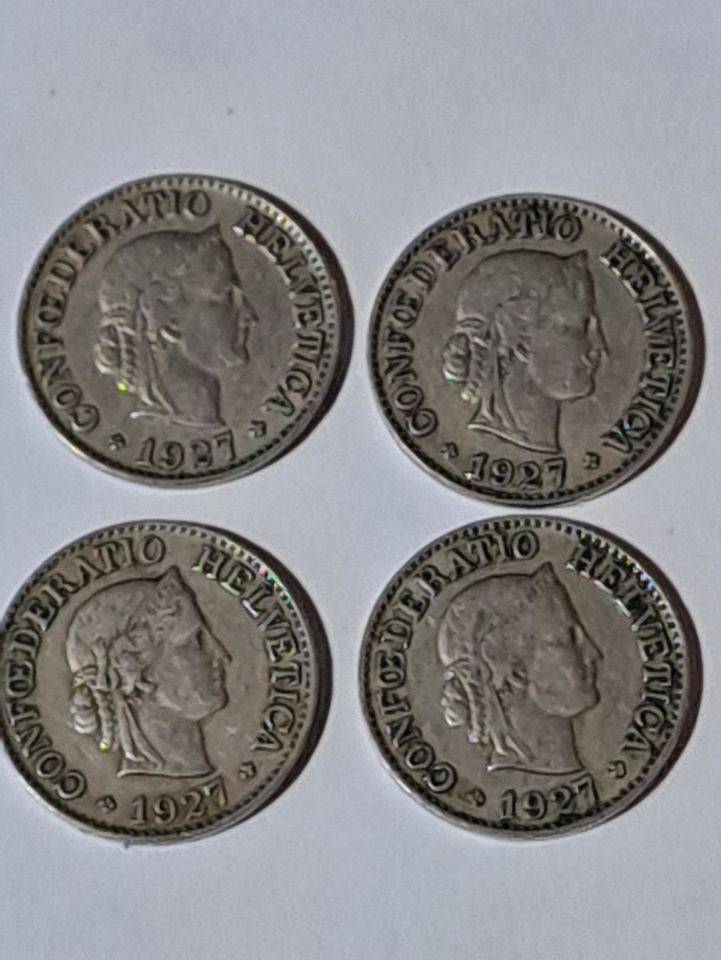 Alle Münzen: 10 Rappen 1927, 4 Stück – Gebraucht aus Bitsch von jajo79076